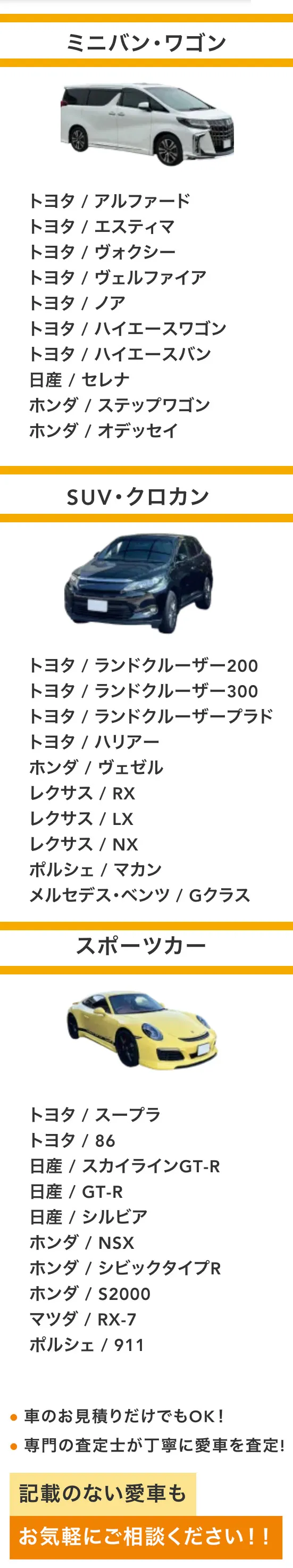 買取強化車種一覧